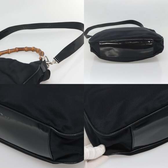GUCCI Bamboo Hand Bag Nylon Black Silver 001 1705 001 1705 - Picture 10 of 12